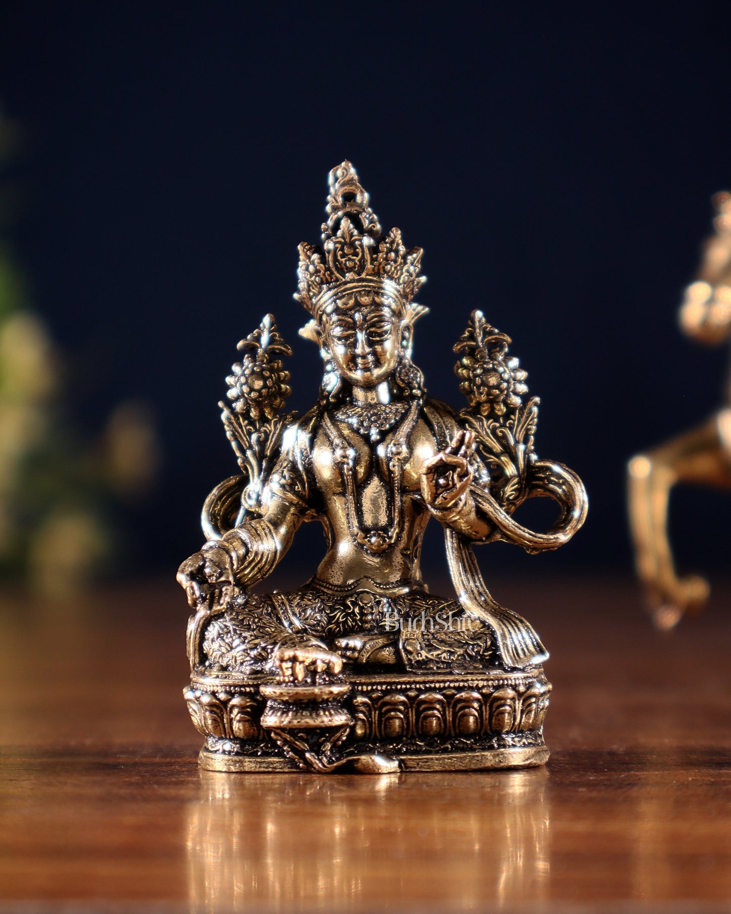 Pure Superfine Brass Buddhist Green Tara Miniature Idol 2 inch - Sama Homes Idol - Brass Sculpture