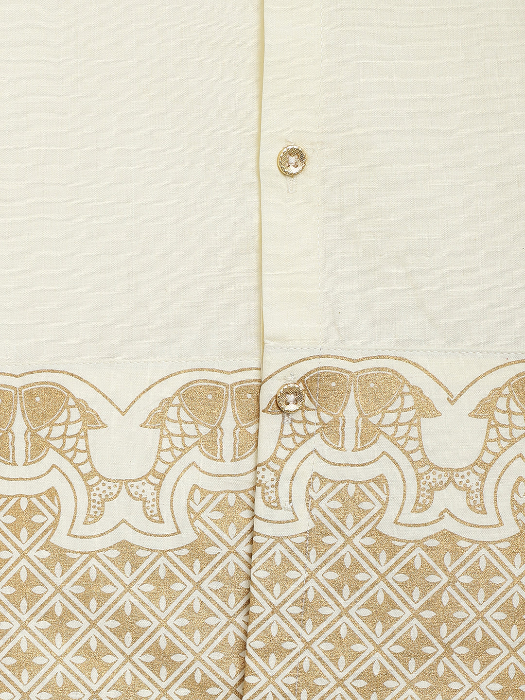 3 Pc Mundu Dhoti Shirt Set-Cream