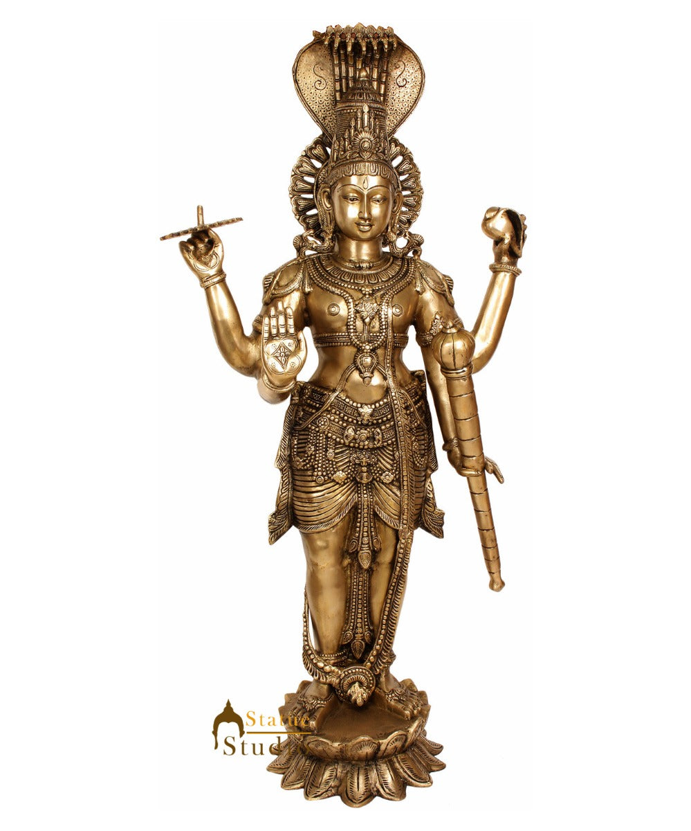 Large Size Metal Hindu Trinity God Shri Vishnu Bhagwan Spiritual Décor Idol 40"