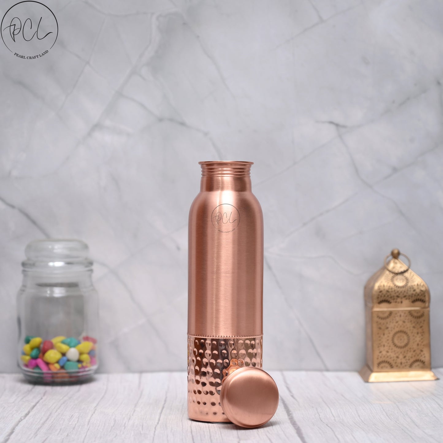 100% Pure Copper Water Bottle 950ML | Half-Hammered Ayurvedic Design | Handcrafted, Leak-Proof & Sustainable – Image 2