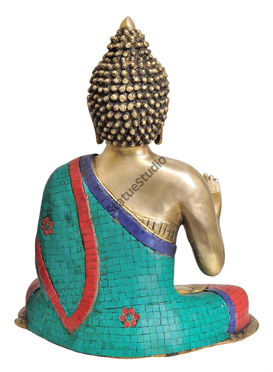 Buddhist Deity Preaching Blessing Lord Buddha Fine Inlay Work Statue 1.5 Feet