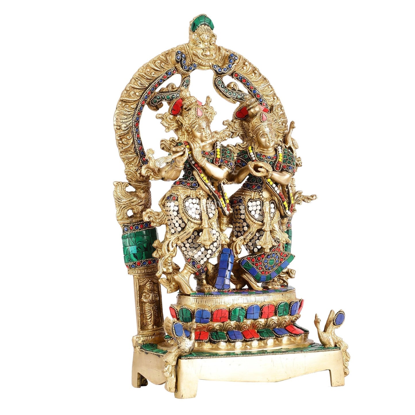 Sama Homes-17 5 inch brass radha krishna idol pair with peacock adorned base