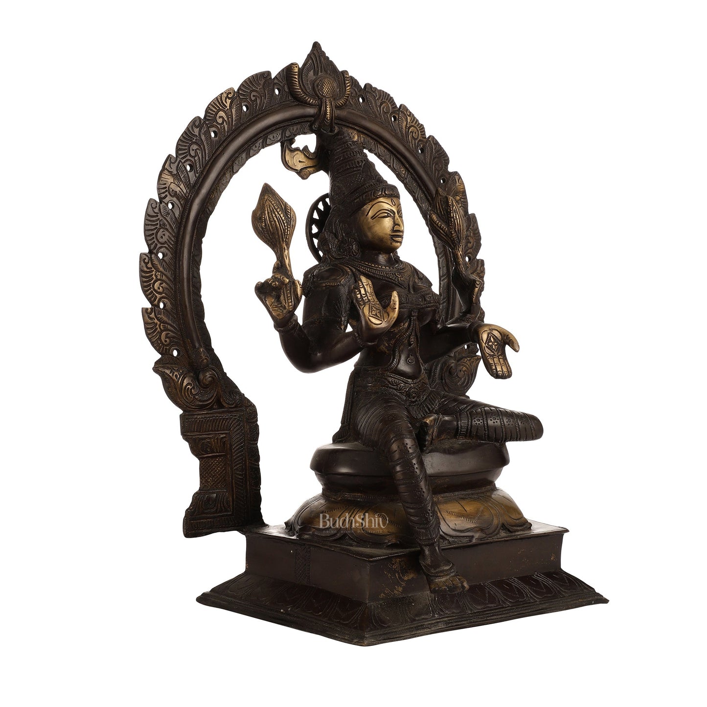 Sama Homes-18 inch brass lakshmi idol with antique brown finish and frame 12 5kg
