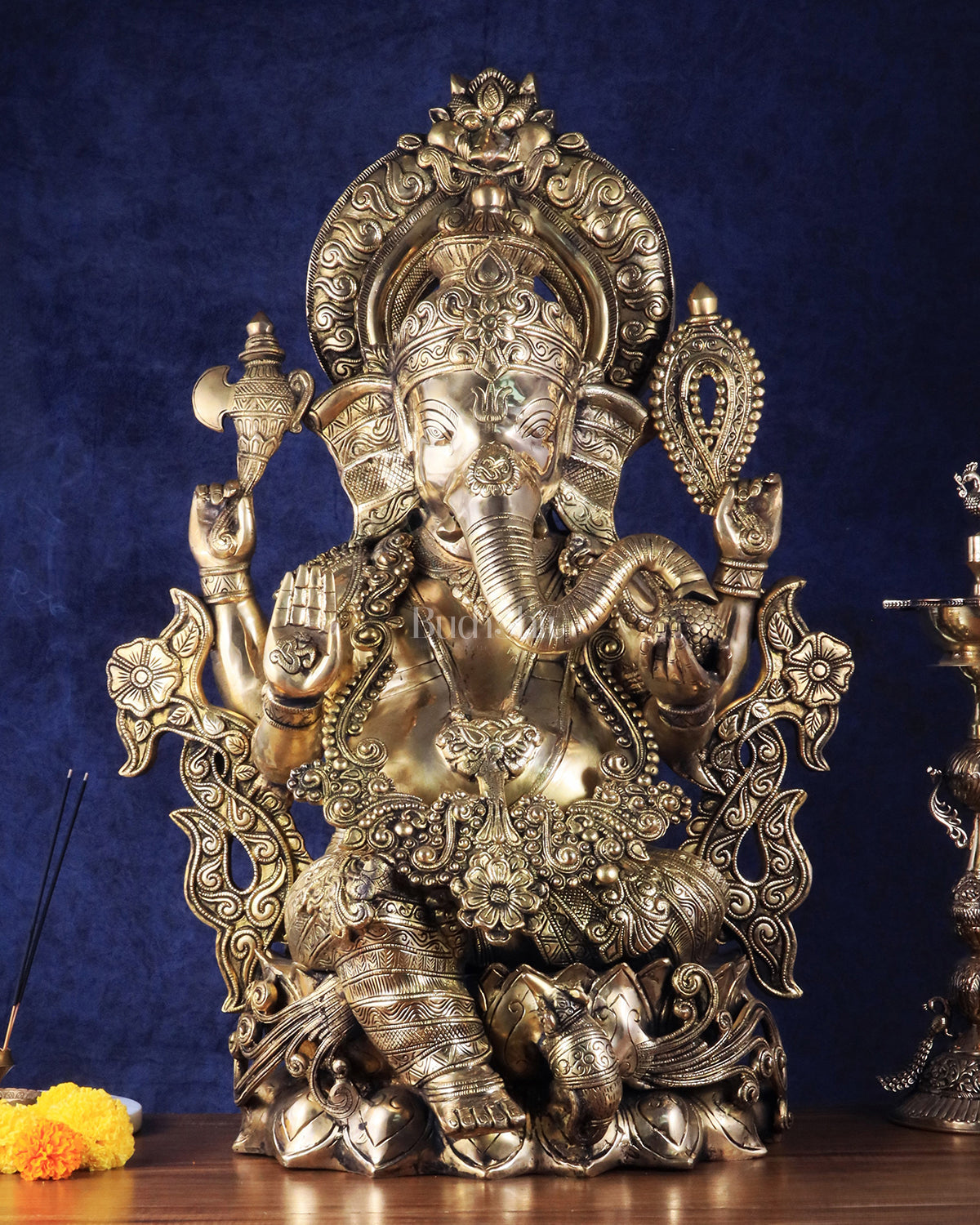 Brass Superfine Large Ganesha Statue glossy tone 29 inch - Sama Homes Idol - Brass Sculpture