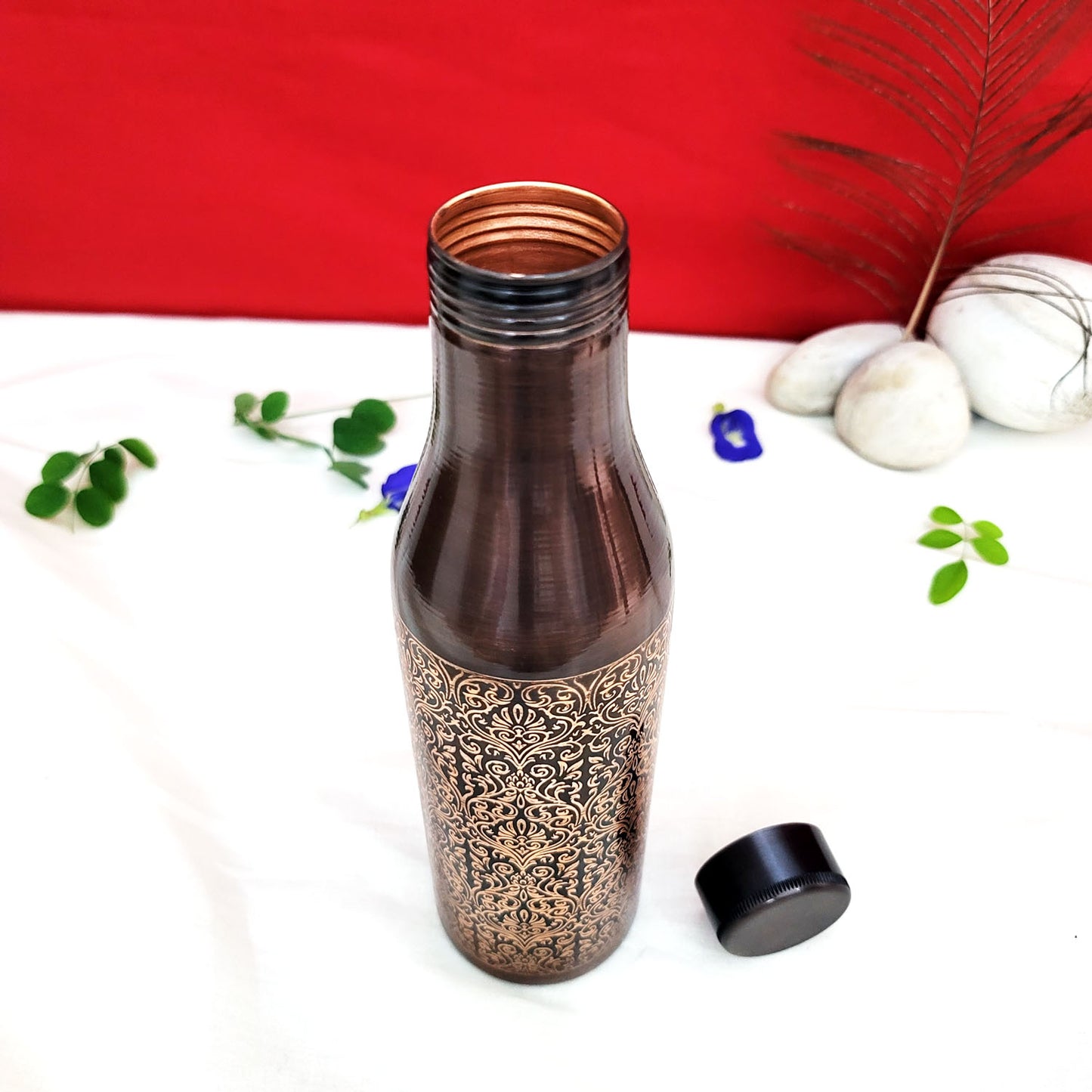 Pure Copper Water Bottle Black Antique Design With Beautiful Looks Capacity 1000ML - Sama Homes