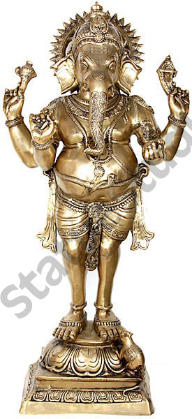 Brass 4 Arms Standing Lord Ganesha Statue Large Scuplture Decor Gift 50"
