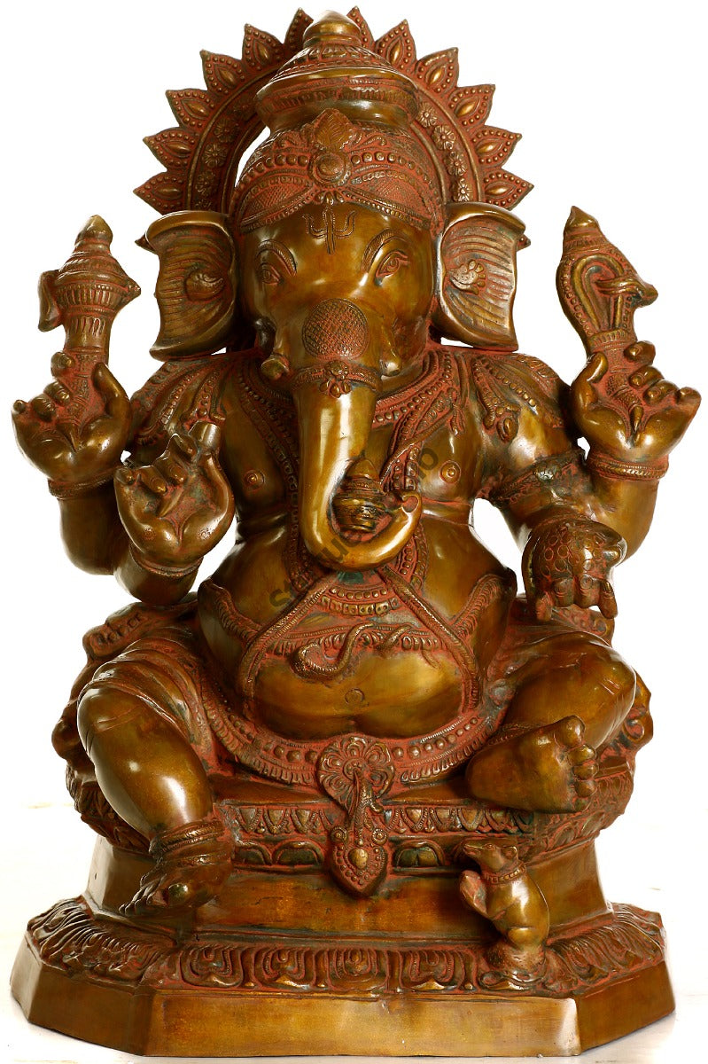Handmade Big Size Brass Metal Statue Shri Ganesha For Decoration Gifting 30"