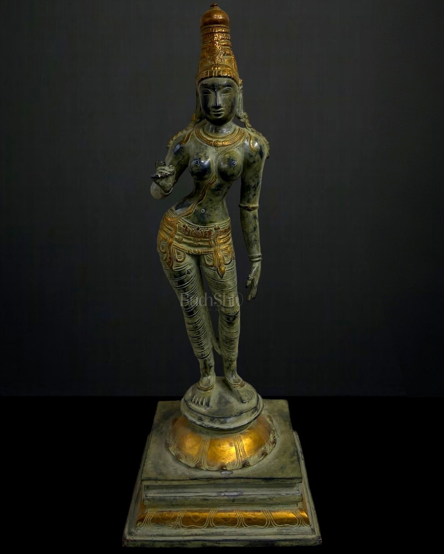 24-Inch Pure Brass Standing Uma Parvati Devi Idol | 100% Certified Copper & Brass - Sama Homes Idol - Brass Sculpture