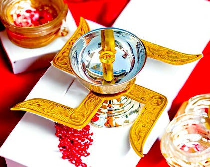 Sacred Swastik Brass Diya By Sama Homes Gift Item | Lighting | Festival Occasion | Religious ( 10 x 10 x 10 cm )