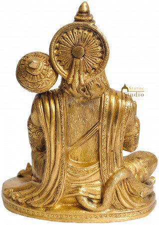 Brass Hanuman Statue In Blessing Mudra For Home Decor 7"