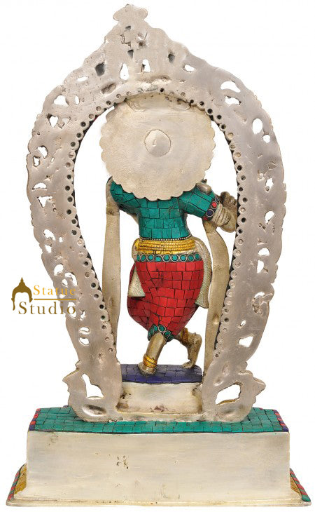 Brass Indian Hinduism Lord Krishna With Aureole 16"