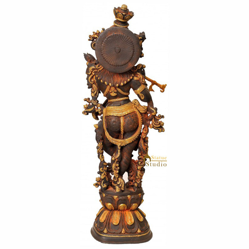 Brass Bhagawan Krishna Idol as Shyam-Sundar Playing on Flute 30 Inch