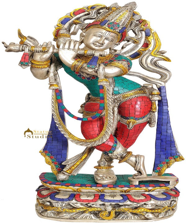 Brass Large Hindu Deity Shri Krishna Murti For Decor 22 Inch