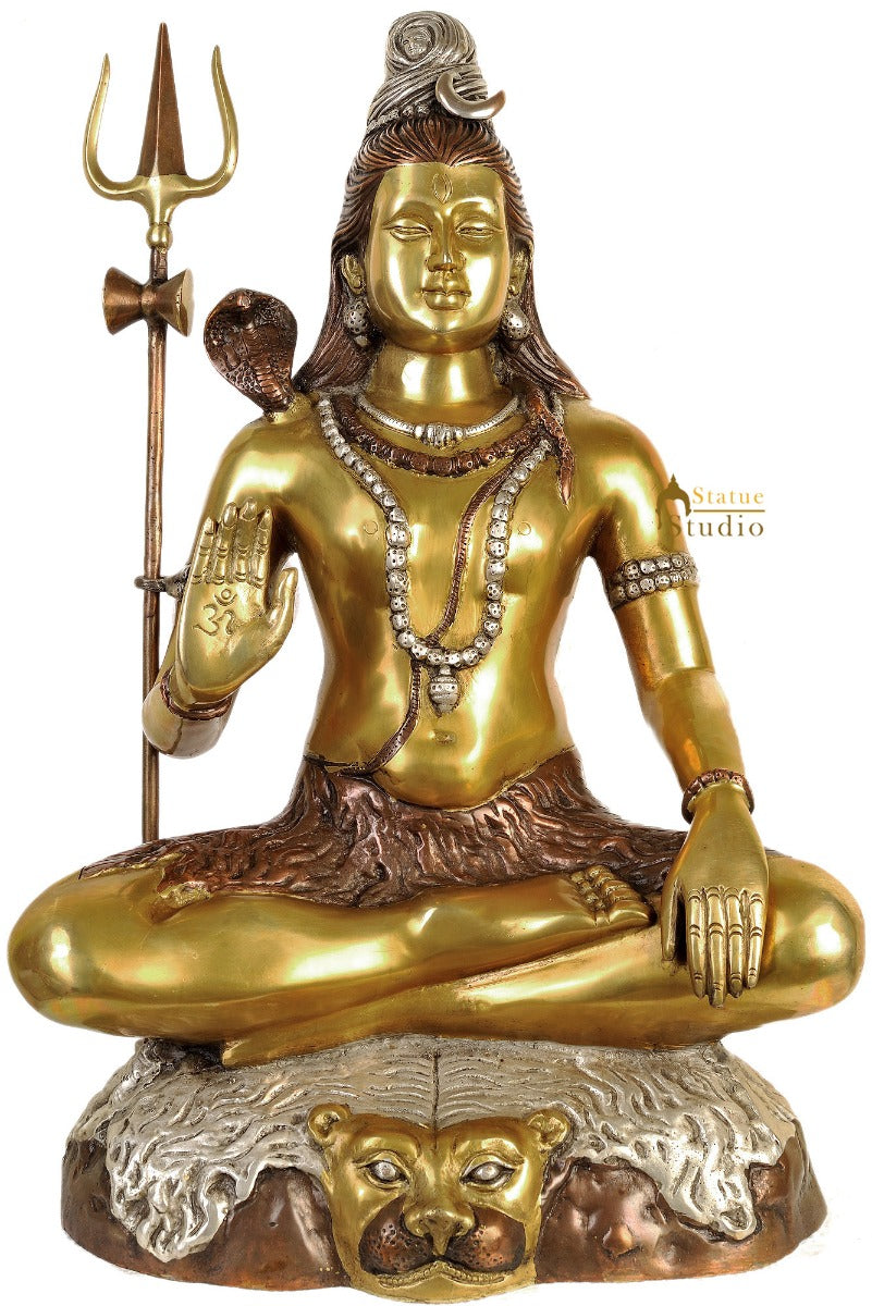 Rare Depiction Large Statue of Lord Shiva Seated on the Mountain of Kailash 22"