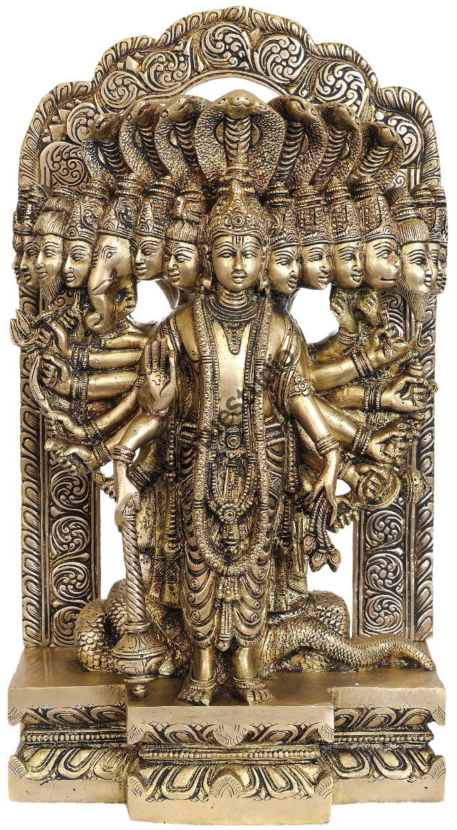 Brass Indian Hindu Lord Vishnu in His Cosmic Magnification Antique Statue 14"
