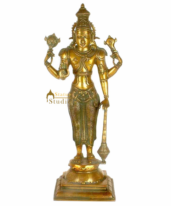 Four-Armed Standing Vishnu Statue Indian Hindu God Large Size Idol 20"