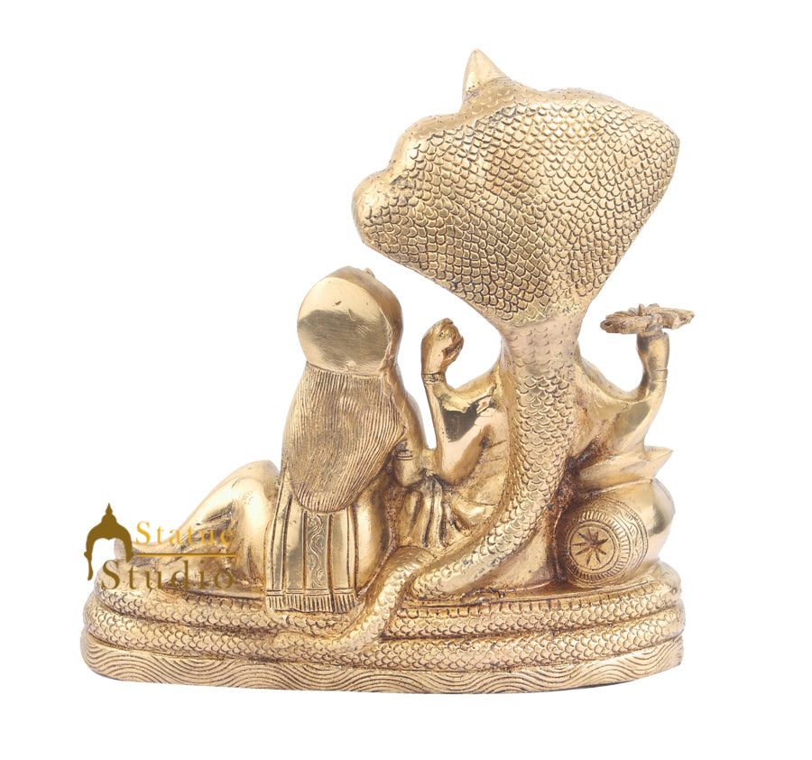 Rare Antique Indian Hinduism Lord Vishnu With Laxmi Ji Under Serpent Idol 11"