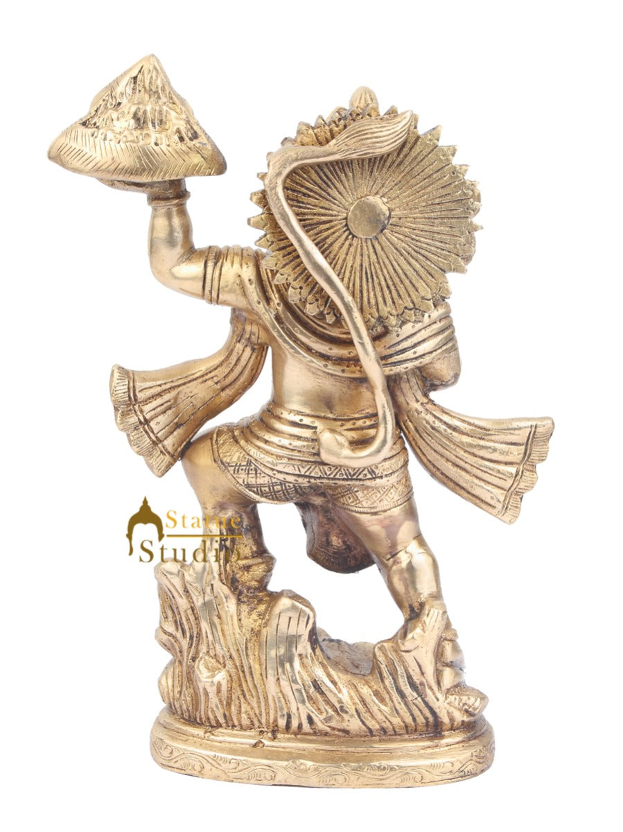 Brass Handicraft Indian Hindu God Lord Hanuman Carrying Mountain Idol 10"