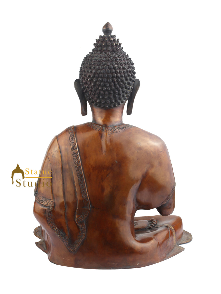 Big Brass Antique Indian Lord Shakyamuni Buddha Décor Statue For Sale 30"