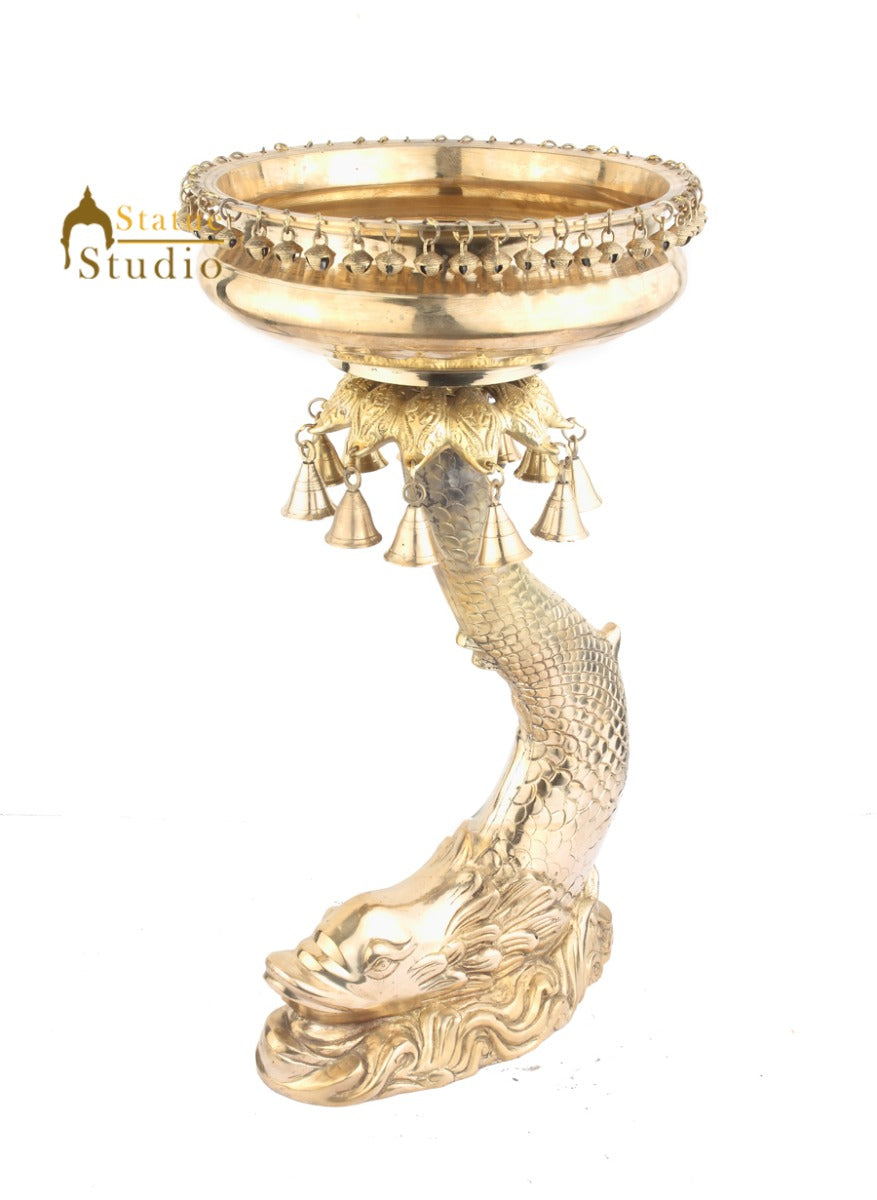 Big Exclusive Home Garden Traditional Decorative Urli With Fish Design Stand 25"