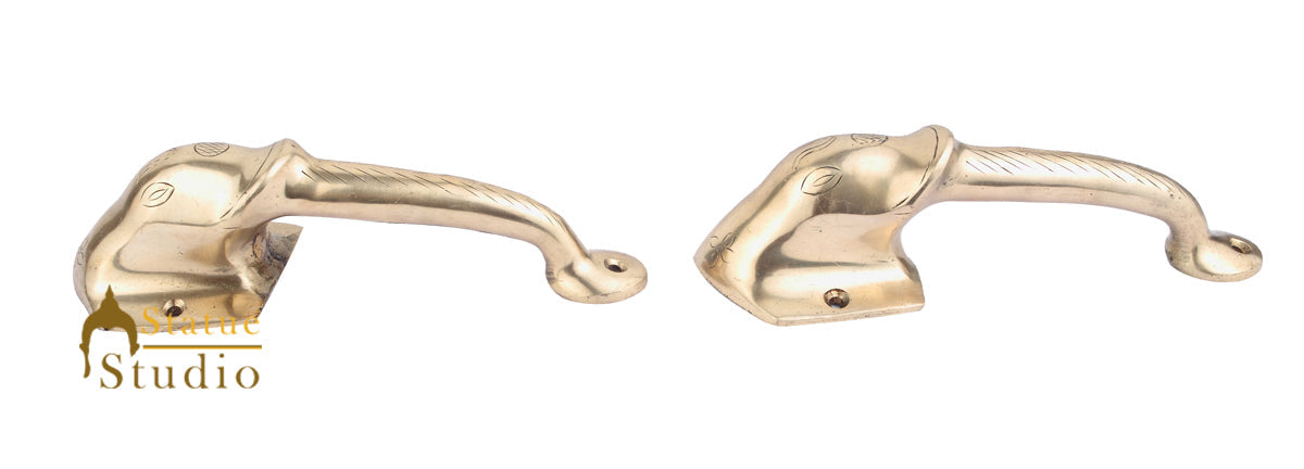 Brass Handicraft Home Decorative Elephant Design Door Handle Pair 7"