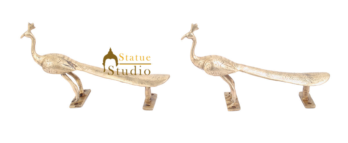 Brass Handicraft Home Decorative Bird Design Door Handle Pair 10"