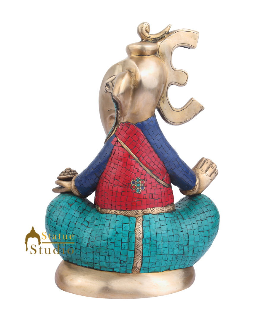 Modern Brass Inlay Art Ganesha Decorative Figurine For Housewarming Gifting 16"