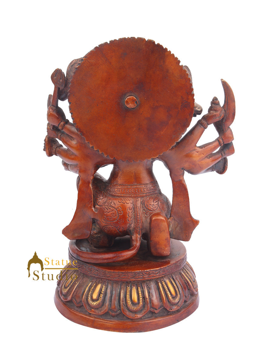 Brass Panchmukhi Hanuman Idol Antique Finish For Home Decor 11"