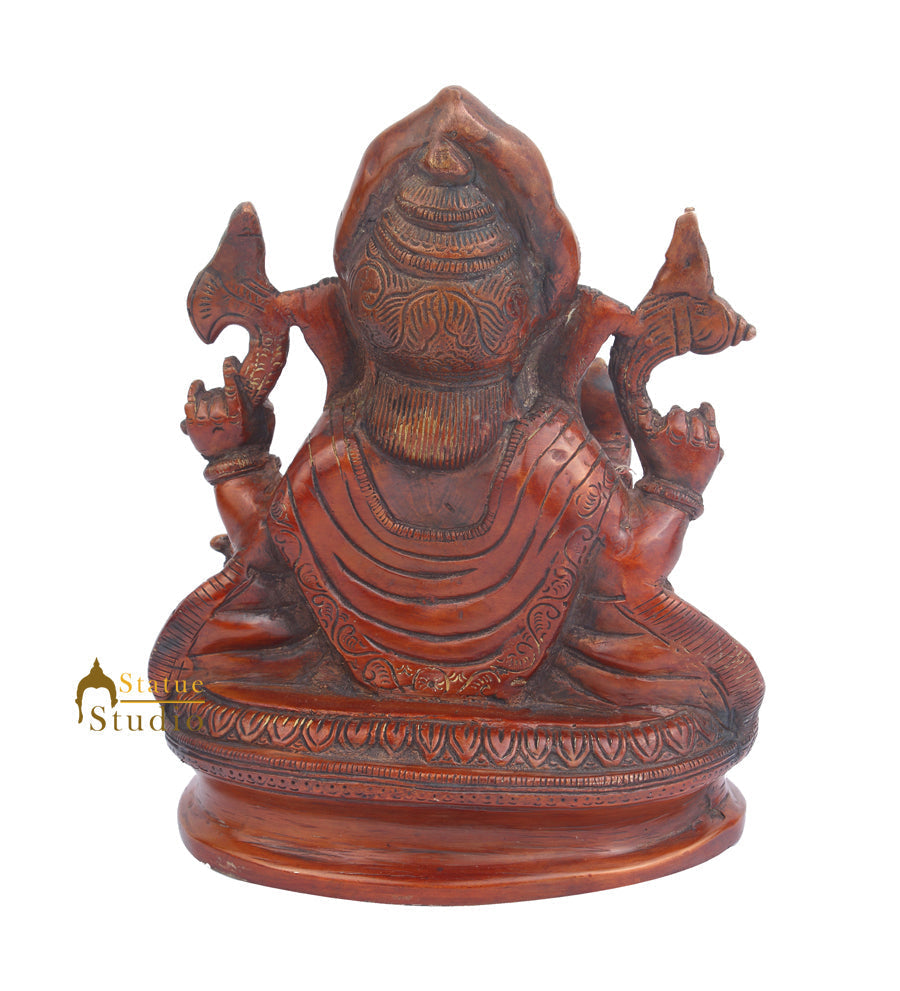 Brass Indian Lord Ganpati Idol Ganesh Statue For Sale 8"