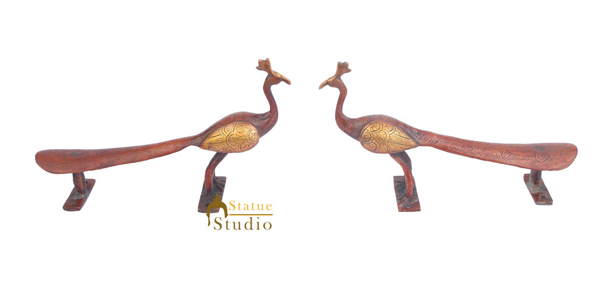 Brass Handicraft Home Decor Bird Design Small Door Handle Red Pair 10"