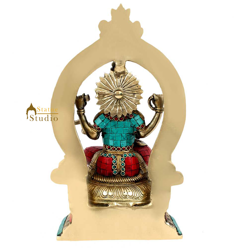 Indian Handmade Metal Goodess Of Wisdom Saraswati Murti Idol Statue Décor 11"