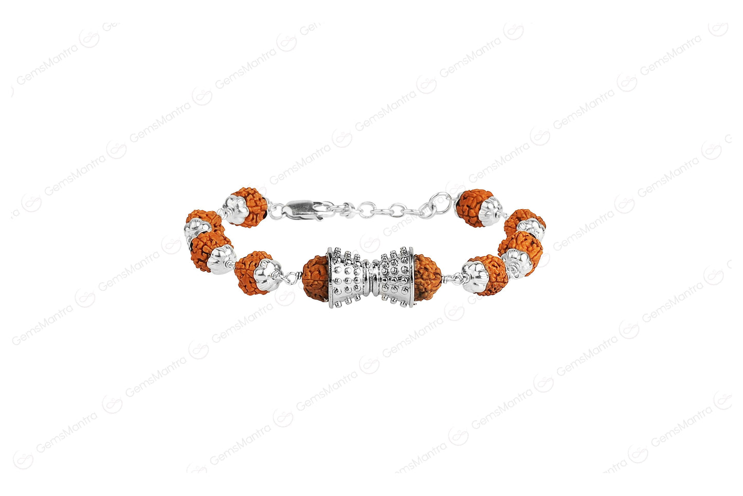 Original 5 Mukhi Rudraksha Silver Damru Bracelet for Kids with Certificate