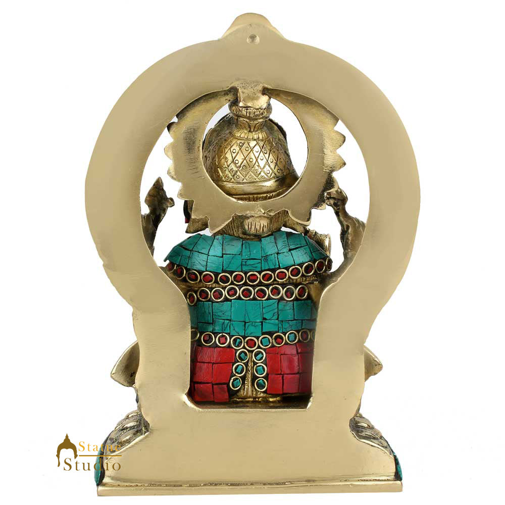 Indian Elephant God Ganesha Ganpati Vinayak Murti Idol Inlay Décor Statue 9"