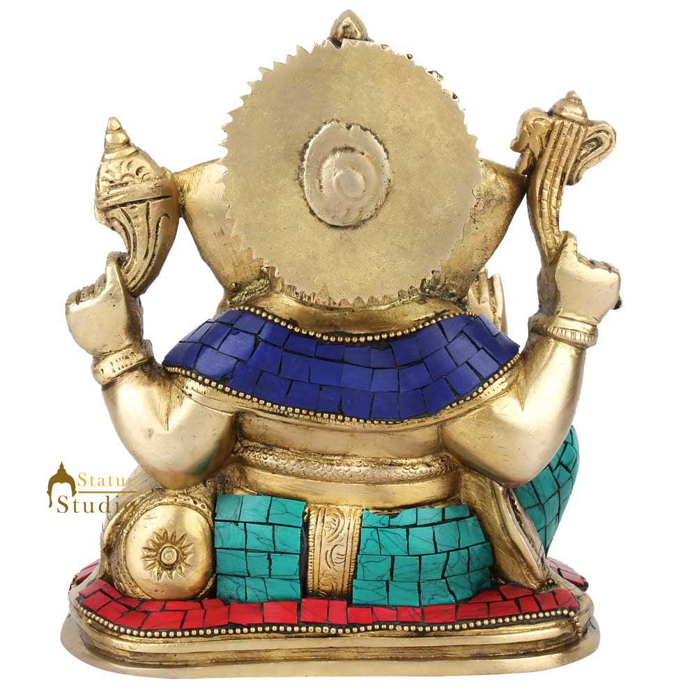 Indian Figurine Lucky Ganpati Vinayak Lambodar Ganesh Idol Décor Inlay Statue 8"