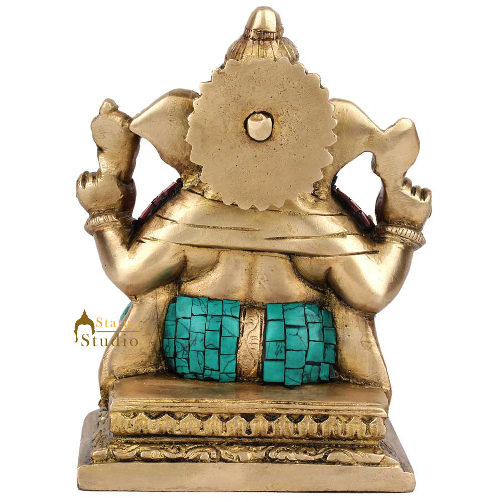 Indian Figurine Lucky Gift Ganpati Vinayak Ganesh Idol Décor Inlay Statue 6"