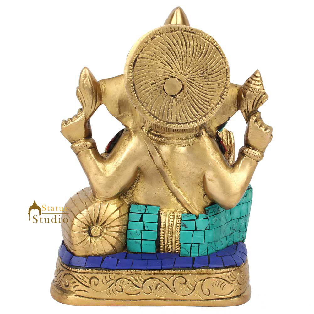 Indian Figurine Lucky Gift Ganpati Vinayak Ganesh Murti Décor Inlay Statue 7"
