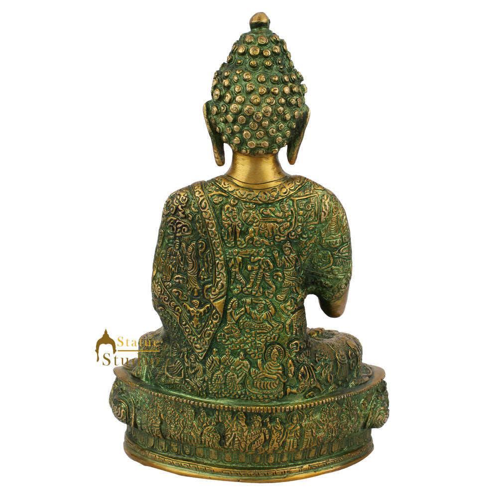 Antique Blessing Buddha Life Story Carved Idol Décor Gift Statue Showpiece 12"