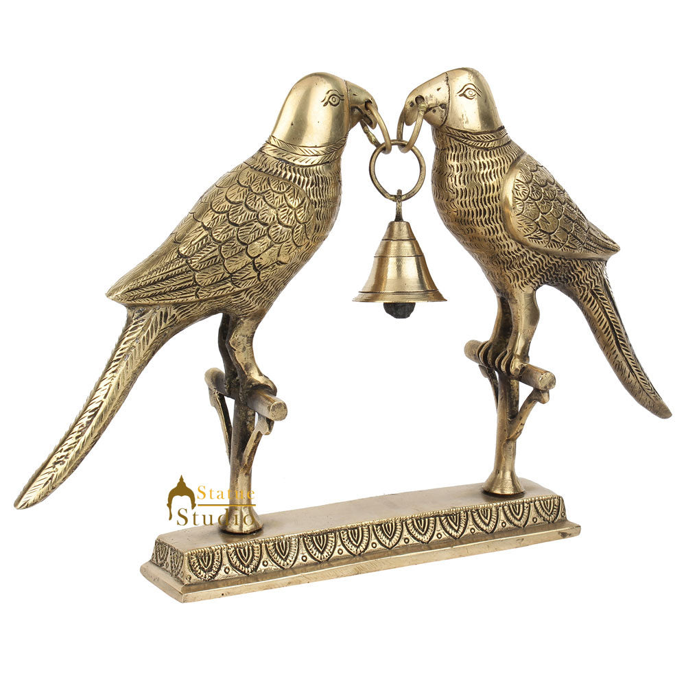 Brass Handicraft Home Office Indoor Table Décor Parrot Bell Set Showpiece 9"