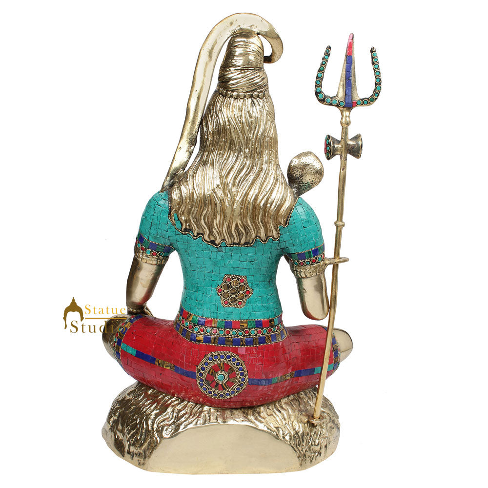 Brass Lord Shiva Statue Stone Work 2 Feet