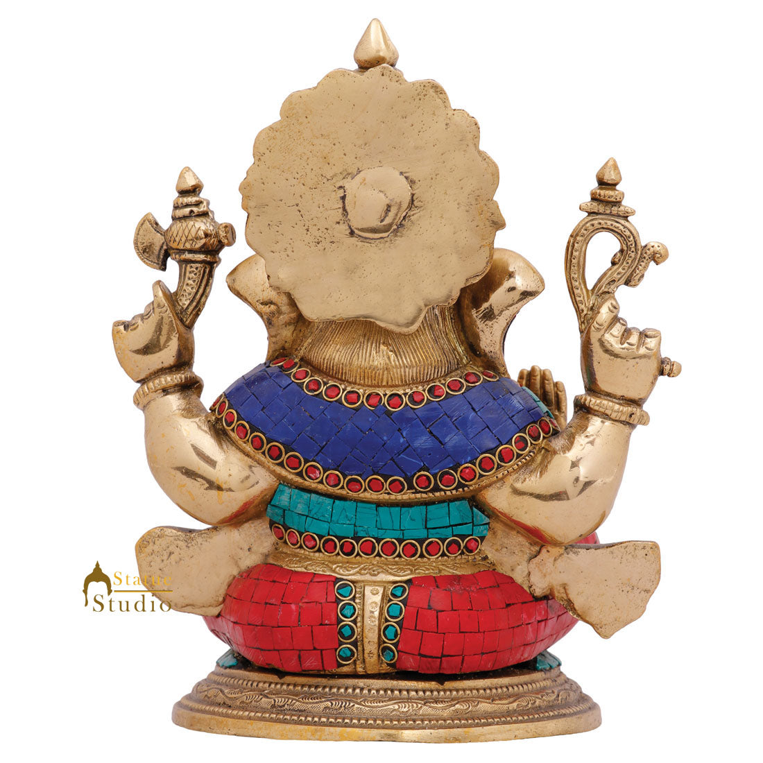 Indian Hindu Lucky Ganpati Vinayak Lambodar Ganesh Idol Décor Inlay Statue 12"