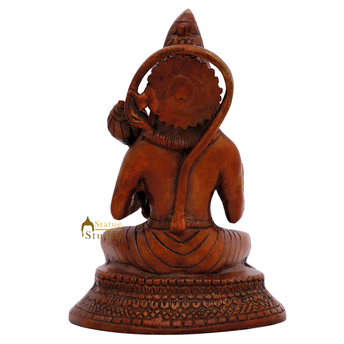 Brass Sitting Hanuman Idol Antique Finish For Home Decor Showpiece 6"