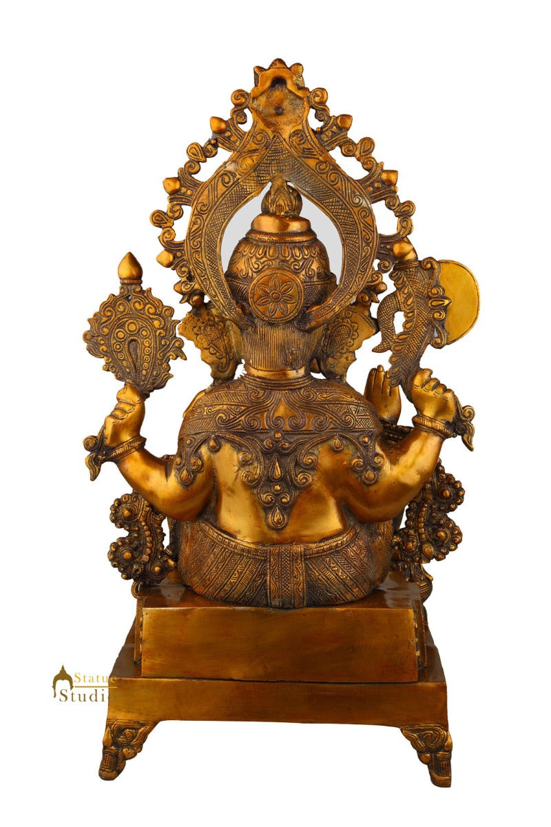 Brass Large Size Hindu God Ganesh Ganpat Statue Home Décor Idol 3 Feet Showpiece