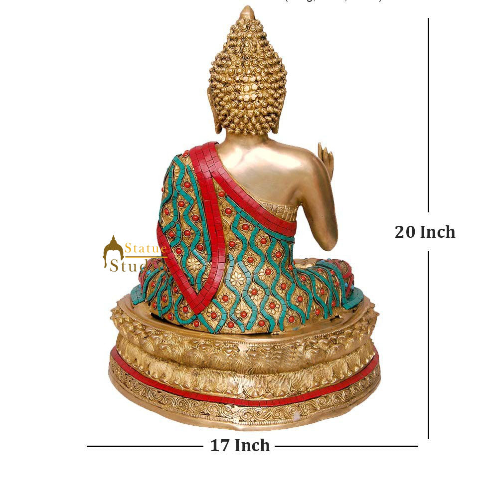 Indian Brass Tibet Buddhism God Buddha Inlay Décor Statue Gift Idol For Sale 20"