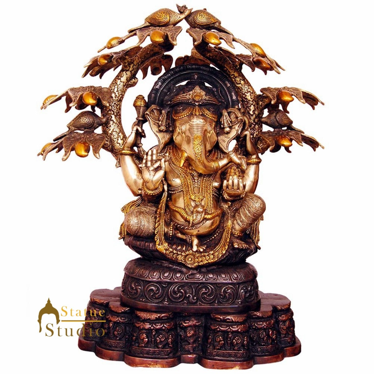 Antique Large Size Hindu God Ganesha Under the Tree Décor Statue Ganpat Idol 27"