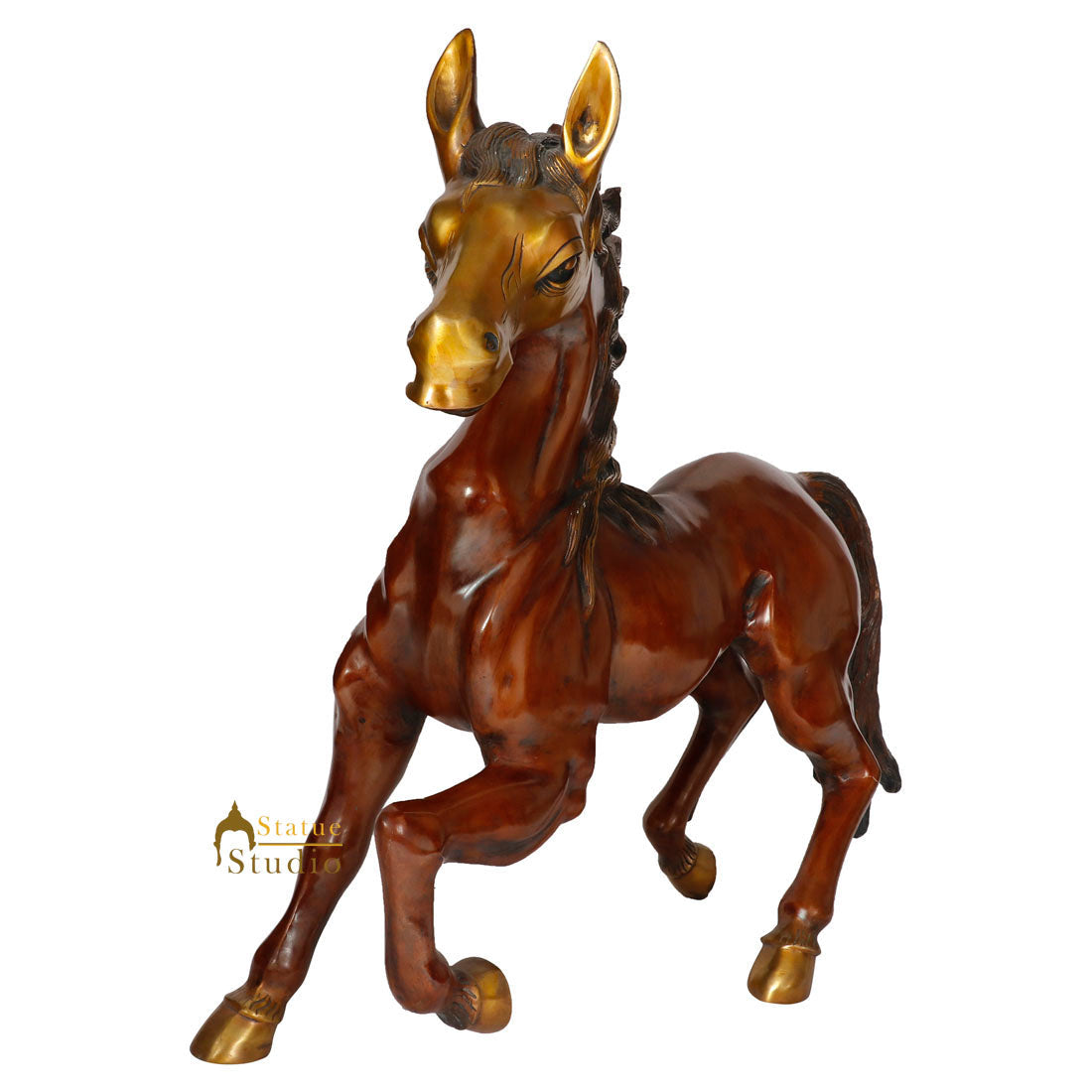 Brass Feng Shui Vastu Home Garden Décor Horse Statue Sculpture Showpiece 2 Feet