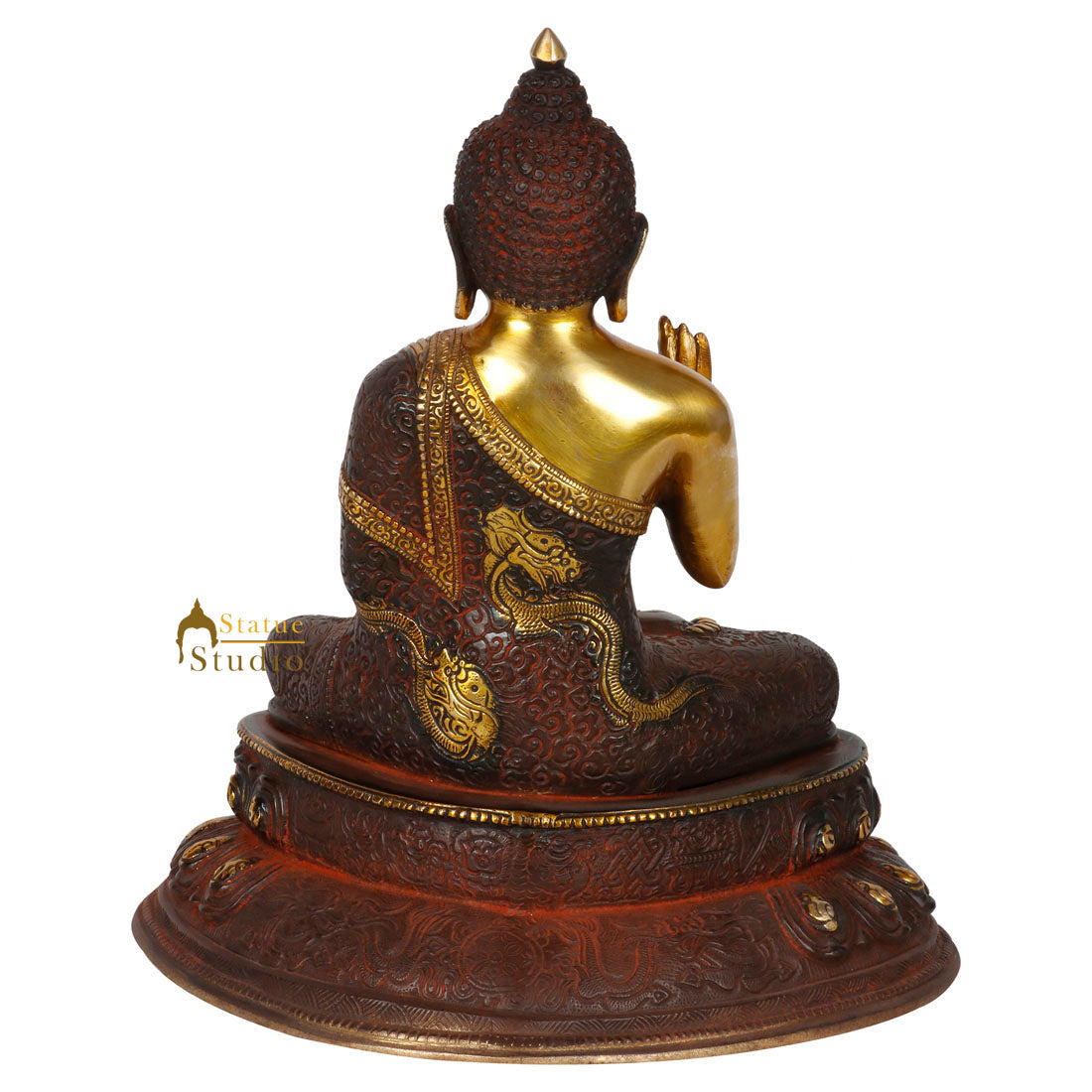 Indian Antique Look Brass Blessing Sitting Buddha Statue Idol Figurine 12"