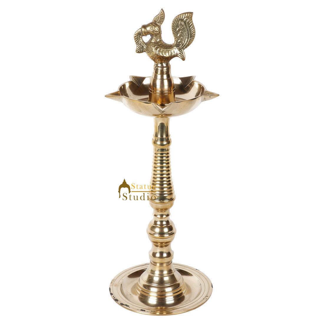Indian Brass Religious Temple Spiritual Décor Standing Peacock Bird Diya 16"