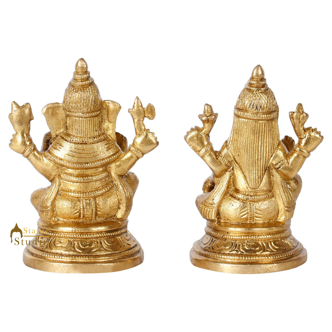 Indian Brass Hindu God Ganesh Lakshmi Diwali Décor Gift Religious Idol Statue 4"