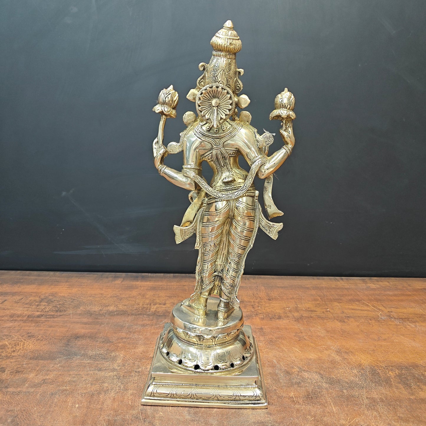 Brass Indian Goddess Of Wealth Standing Lakshmi Idol Laxmi Statue Décor Item 18"
