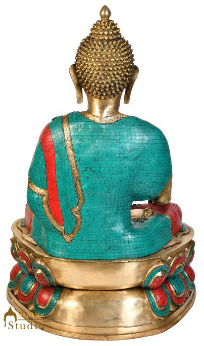 Large Size Brass Inlay Buddhist Buddha Fine Home Garden Décor Statue Idol 3 Feet